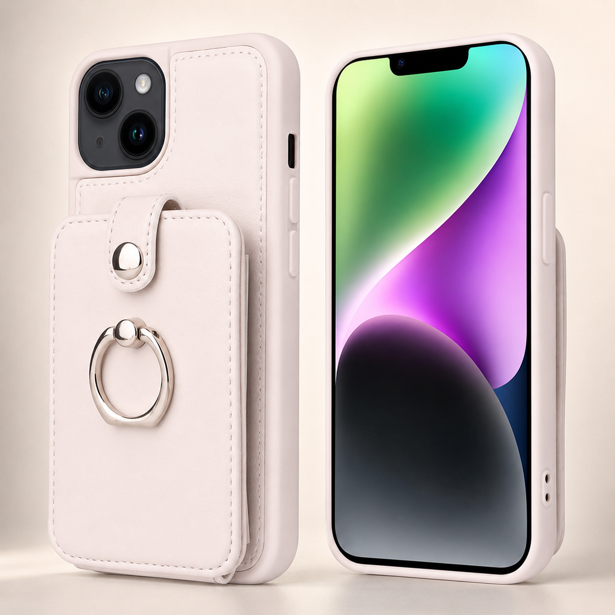 Premium iPhone Case Wallet MagSafe Compatible Leather Card Holder Ring Stand Protective Cover Camera Lens Protection Shockproof Slim Design