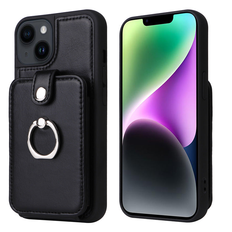 Premium iPhone Case Wallet MagSafe Compatible Leather Card Holder Ring Stand Protective Cover Camera Lens Protection Shockproof Slim Design