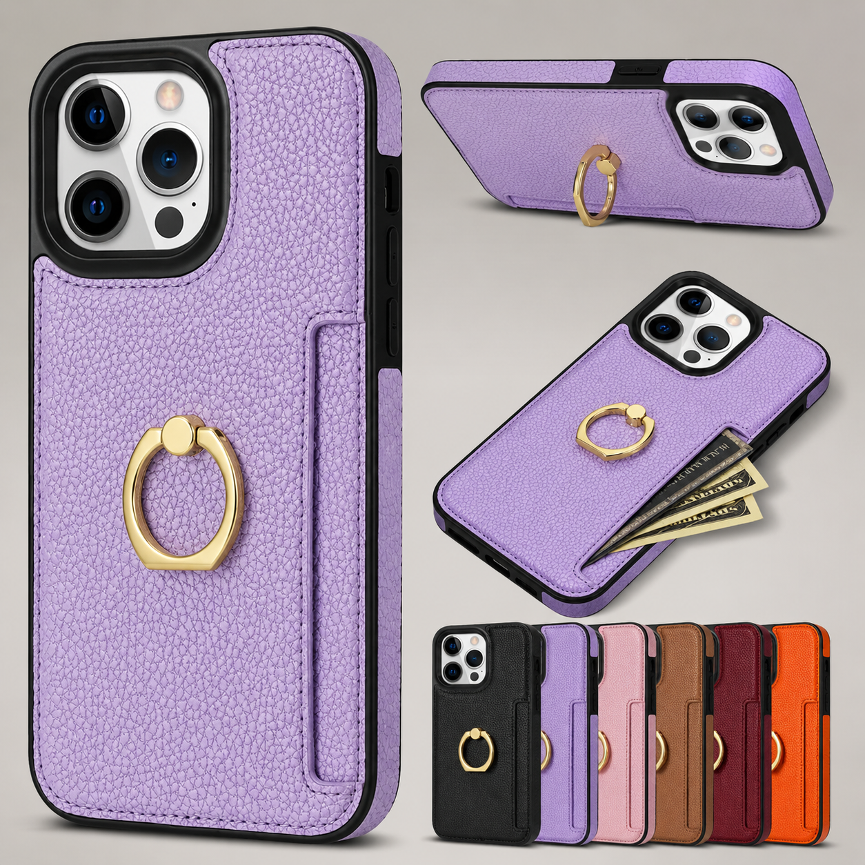 Premium iPhone Case Wallet MagSafe Compatible Leather Card Holder Ring Stand Shockproof Protective Cover Camera Lens Guard Wireless Charging