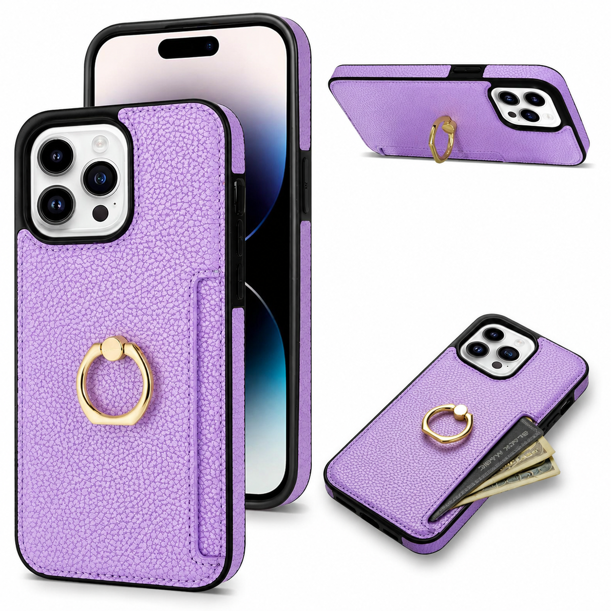 Premium iPhone Case Wallet MagSafe Compatible Leather Card Holder Ring Stand Shockproof Protective Cover Camera Lens Guard Wireless Charging