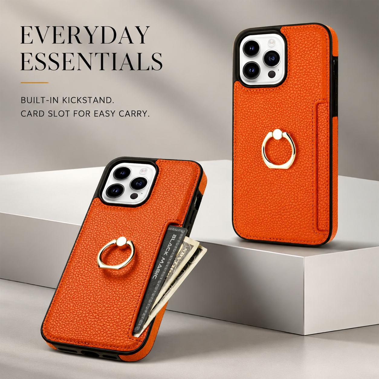 Premium iPhone Case Wallet MagSafe Compatible Leather Card Holder Ring Stand Shockproof Protective Cover Camera Lens Guard Wireless Charging