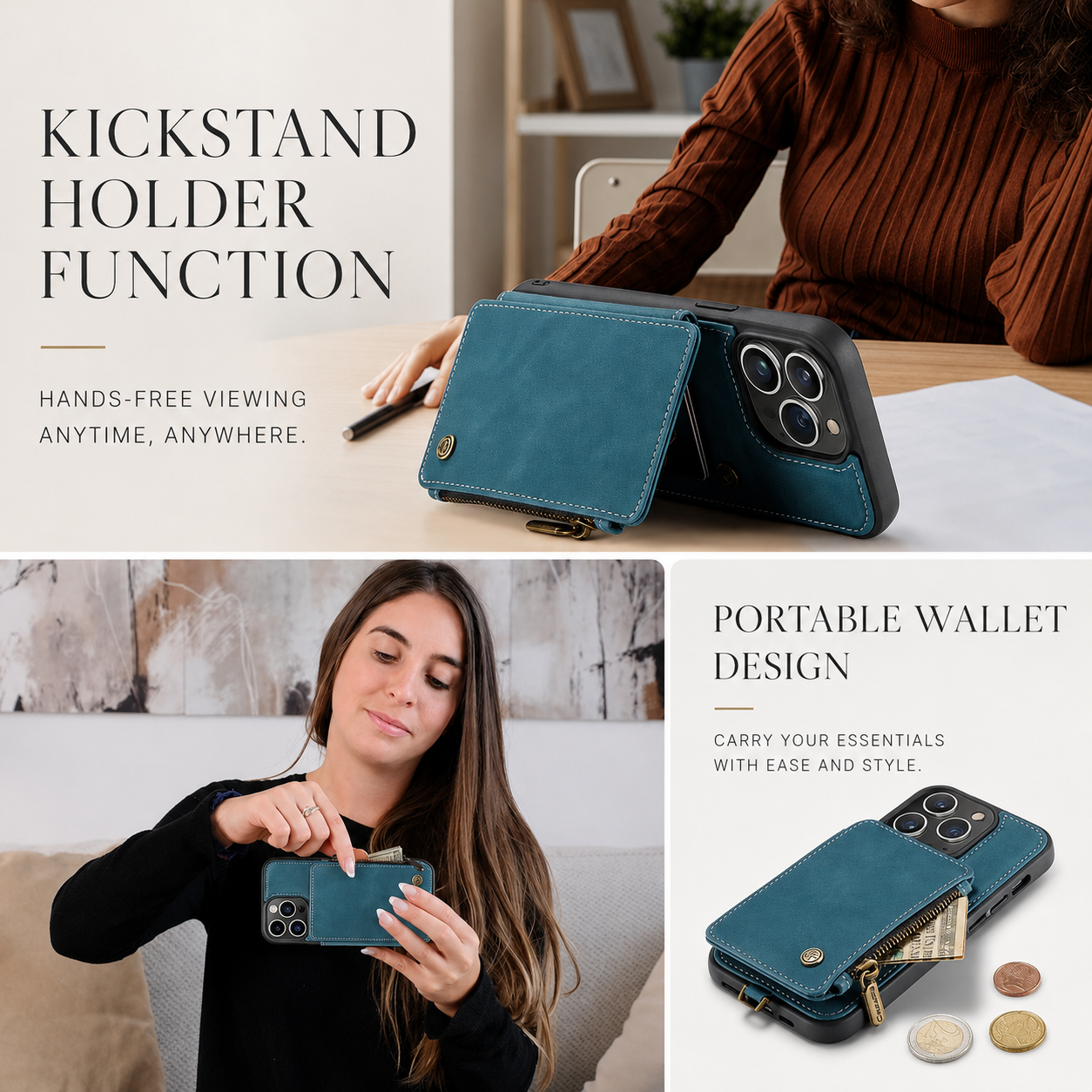 Premium iPhone Case Wallet MagSafe Compatible Leather Card Holder Stand Protective Cover Camera Lens Protection Shockproof Slim Design