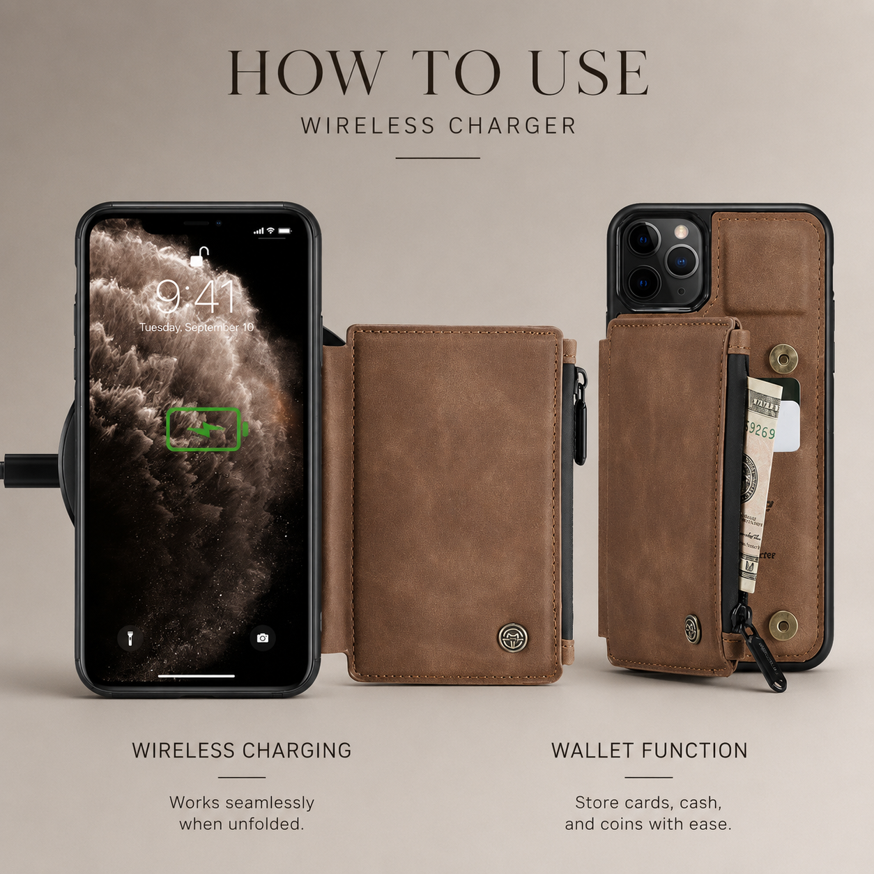 Premium iPhone Case Wallet MagSafe Compatible Leather Card Holder Stand Protective Cover Camera Lens Protection Shockproof Slim Design