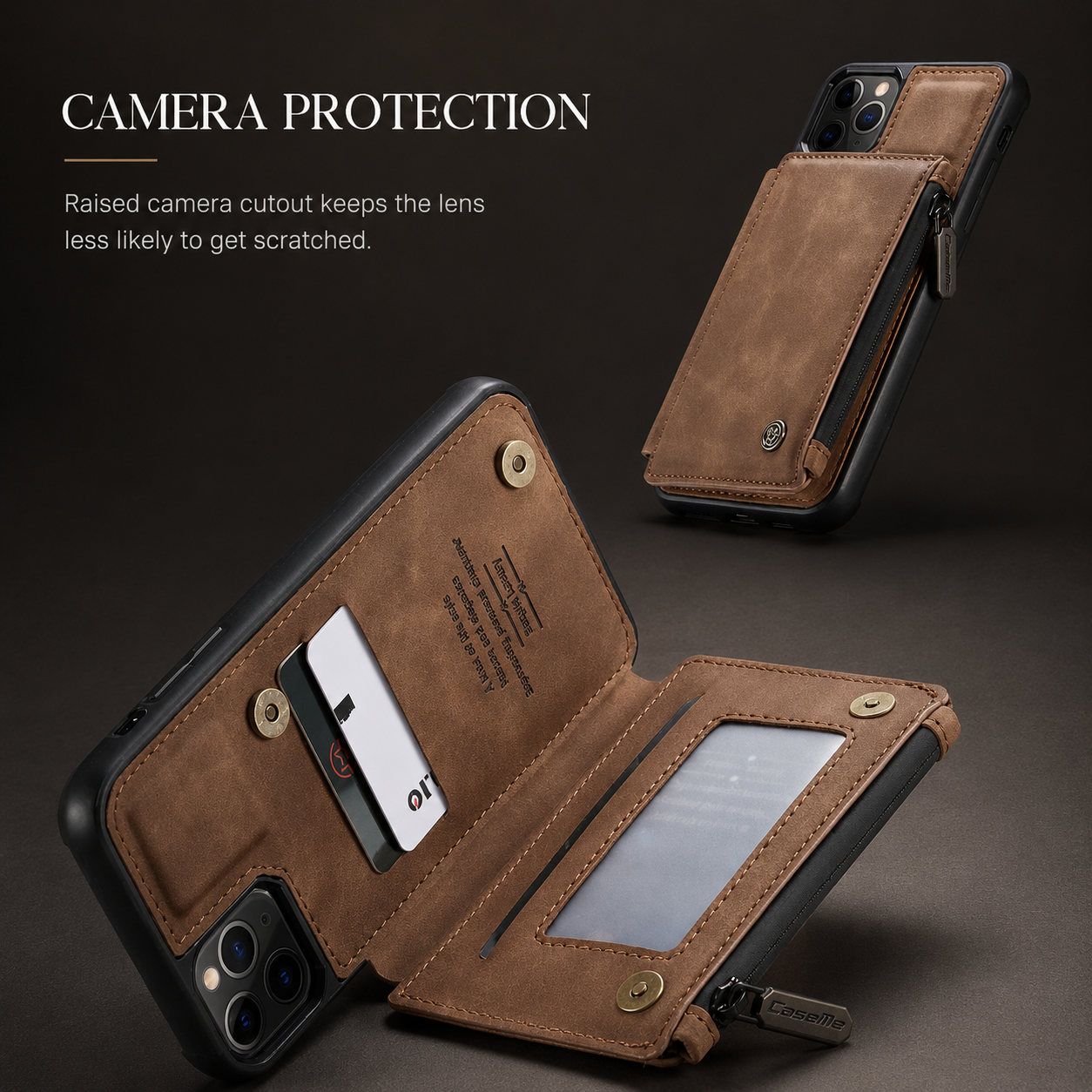 Premium iPhone Case Wallet MagSafe Compatible Leather Card Holder Stand Protective Cover Camera Lens Protection Shockproof Slim Design
