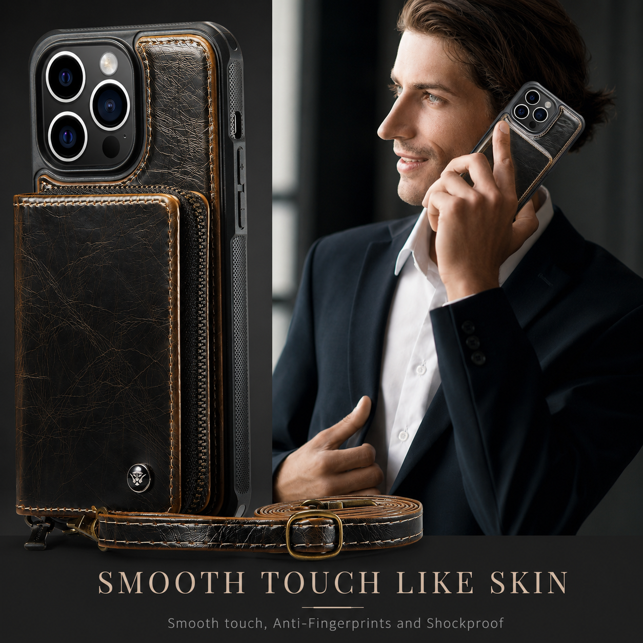 Premium iPhone Case Wallet MagSafe Compatible Magnetic Crossbody Cover Card Holder Strap Stand Function Camera Lens Protection Shockproof Slim Design