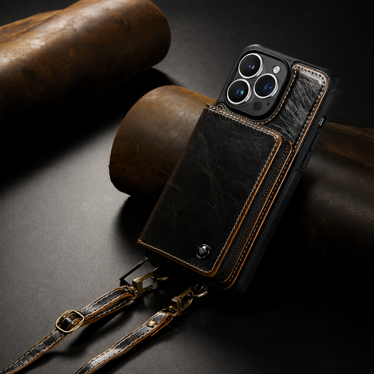 Premium iPhone Case Wallet MagSafe Compatible Magnetic Crossbody Cover Card Holder Strap Stand Function Camera Lens Protection Shockproof Slim Design