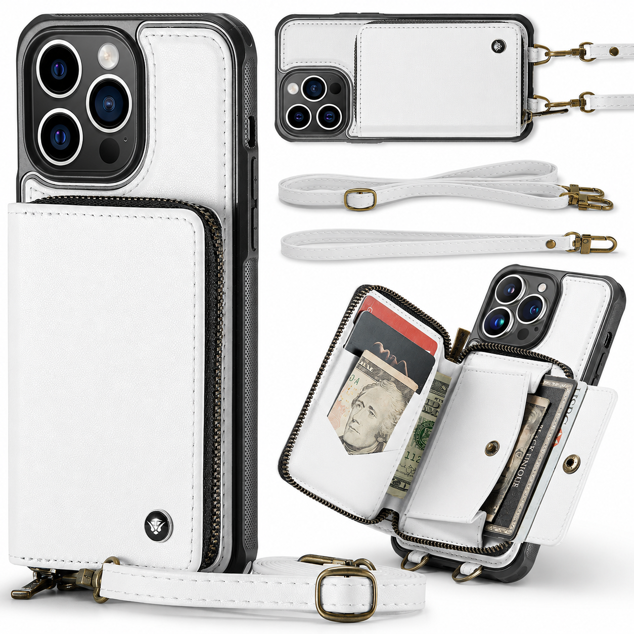 Premium iPhone Case Wallet MagSafe Compatible Magnetic Crossbody Cover Card Holder Strap Stand Function Camera Lens Protection Shockproof Slim Design