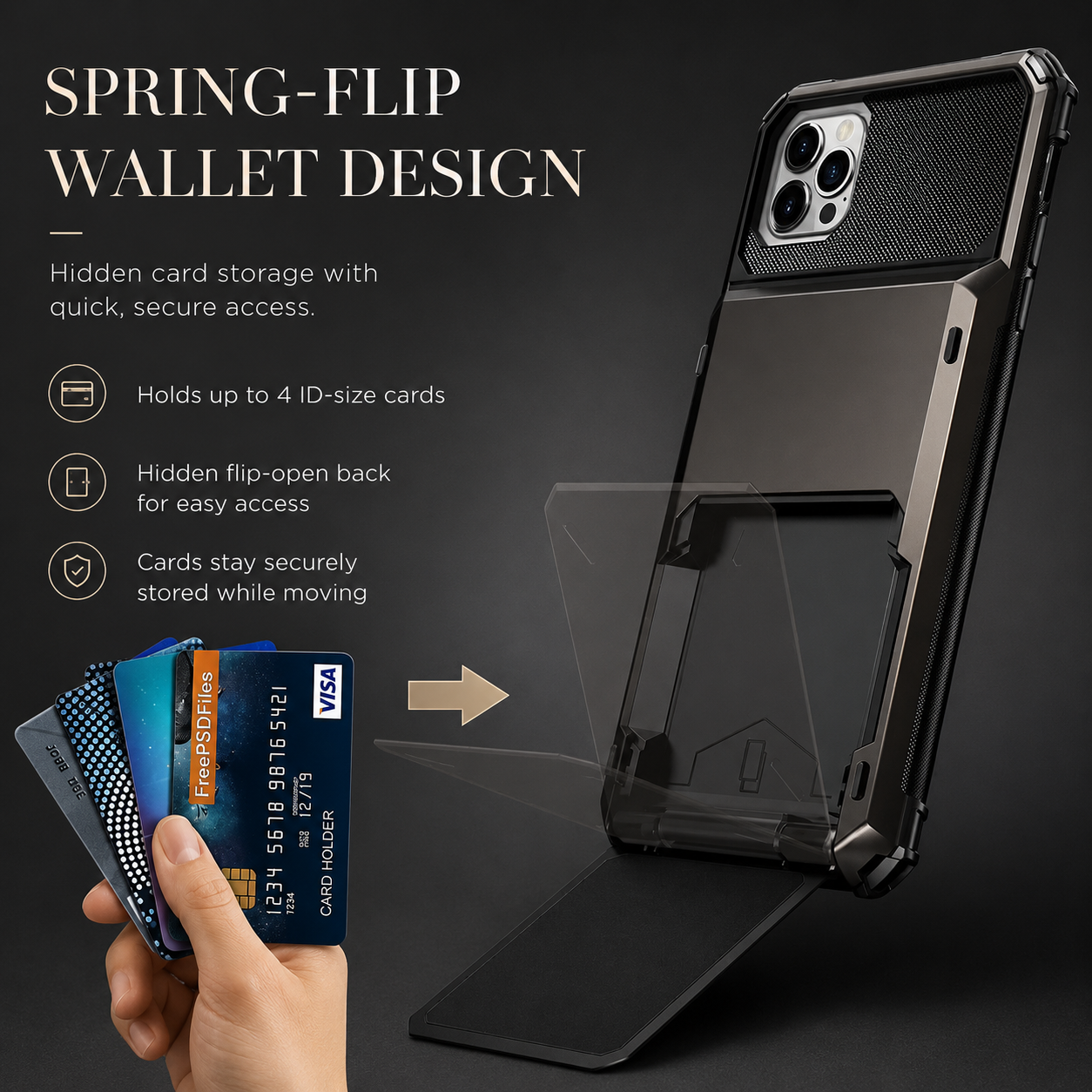 Premium iPhone Case Wallet MagSafe Compatible Magnetic Protective Cover 4 Card Holder Camera Lens Protection Shockproof Slim Design
