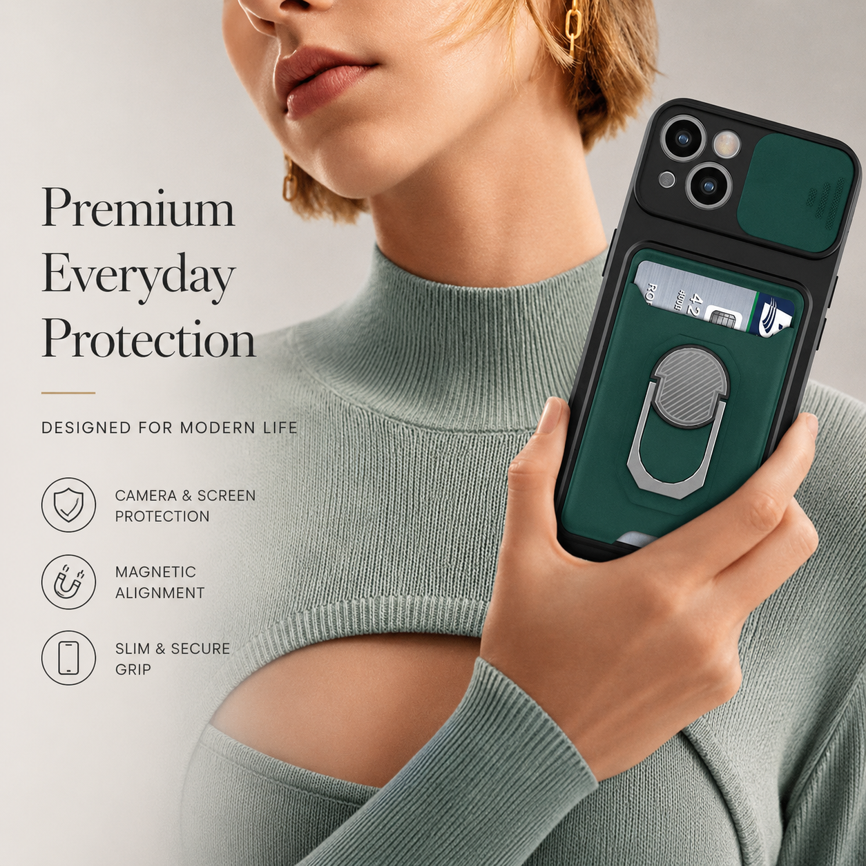 Premium iPhone Case Wallet MagSafe Compatible Silicone Card Holder Ring Stand Protective Cover Camera Lens Protection Shockproof Slim Design