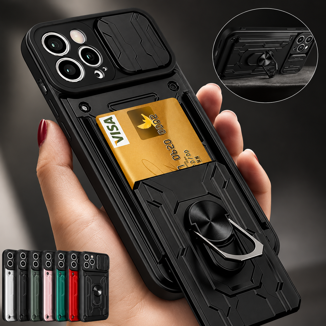 Premium iPhone Case Wallet MagSafe Compatible Silicone Card Holder Ring Stand Protective Cover Camera Lens Protection Shockproof Slim Design