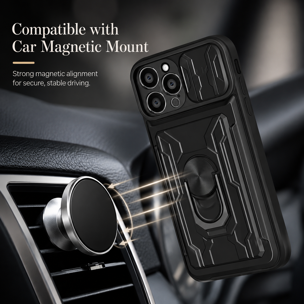 Premium iPhone Case Wallet MagSafe Compatible Silicone Card Holder Ring Stand Protective Cover Camera Lens Protection Shockproof Slim Design
