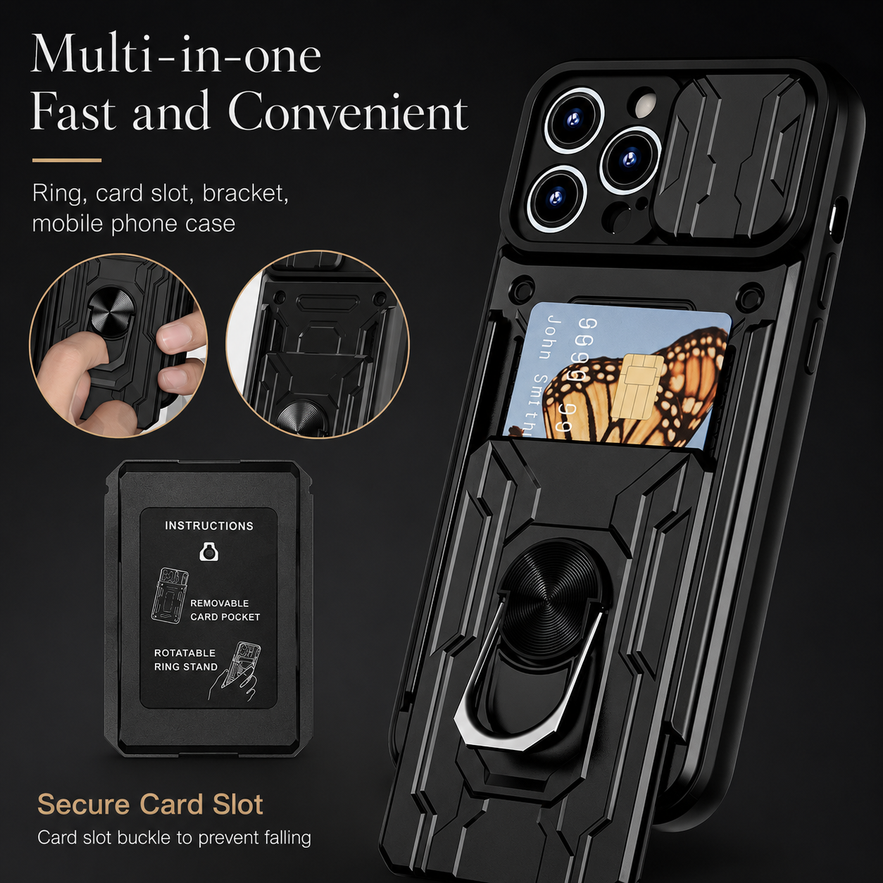 Premium iPhone Case Wallet MagSafe Compatible Silicone Card Holder Ring Stand Protective Cover Camera Lens Protection Shockproof Slim Design