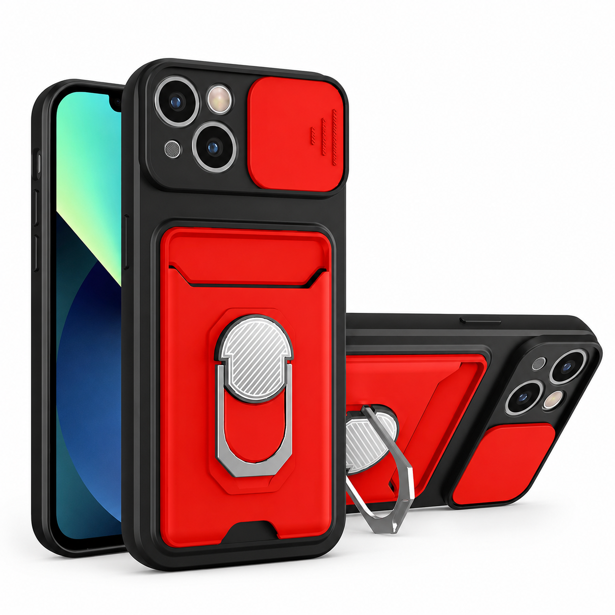 Premium iPhone Case Wallet MagSafe Compatible Silicone Card Holder Ring Stand Protective Cover Camera Lens Protection Shockproof Slim Design