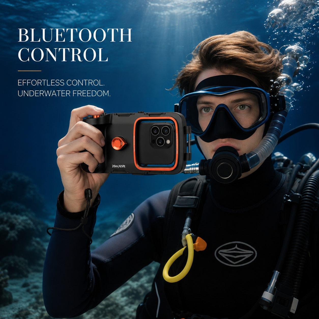 Premium iPhone Case Waterproof Diving Housing IP68 Protective Cover Bluetooth Camera Control Shockproof Full Body Protection Underwater Design