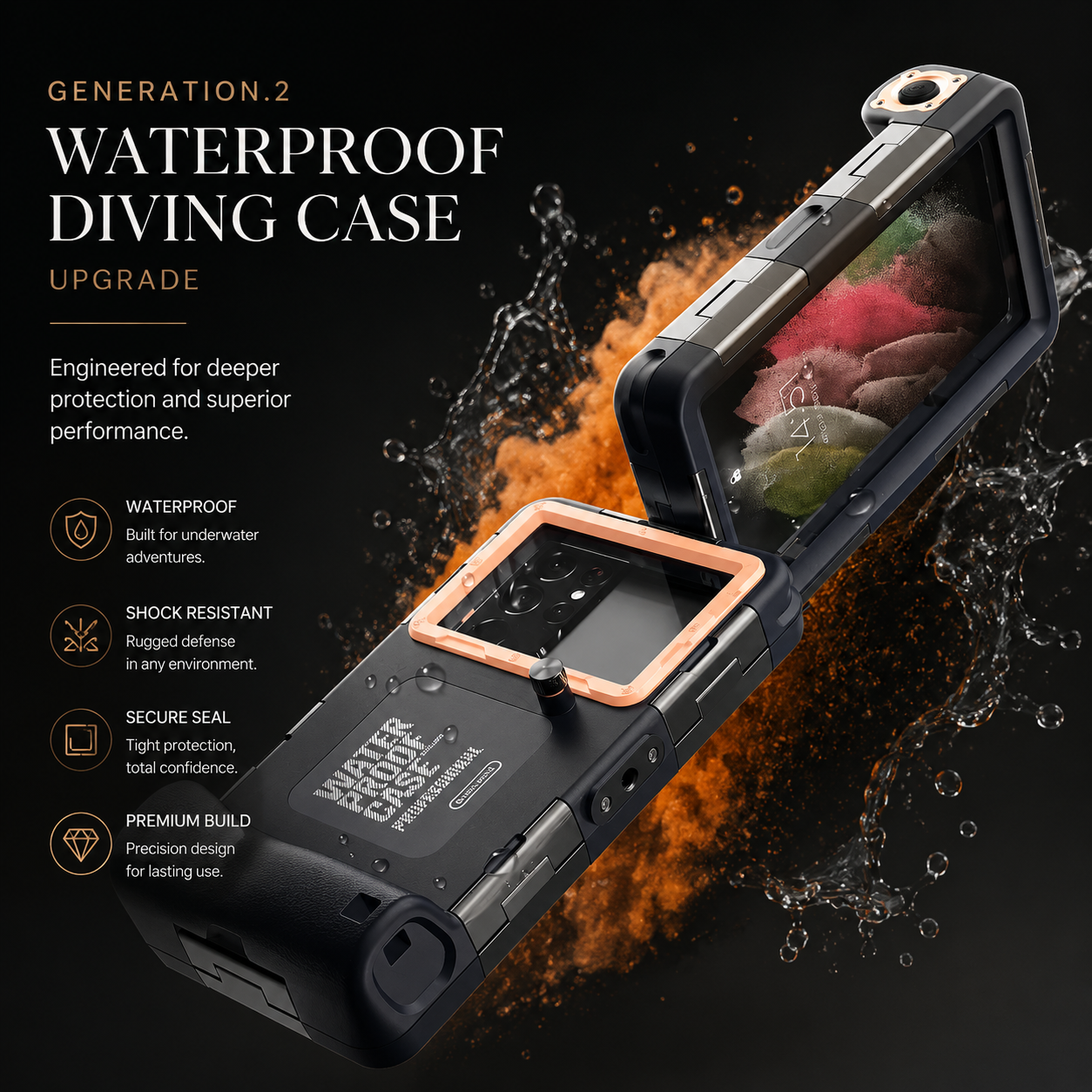 Premium iPhone Case Waterproof Full Housing Protective Cover 15m Diving 50ft Swimming Holster Lanyard Shockproof Heavy Duty Outdoor Case Dustproof Secure Seal Design