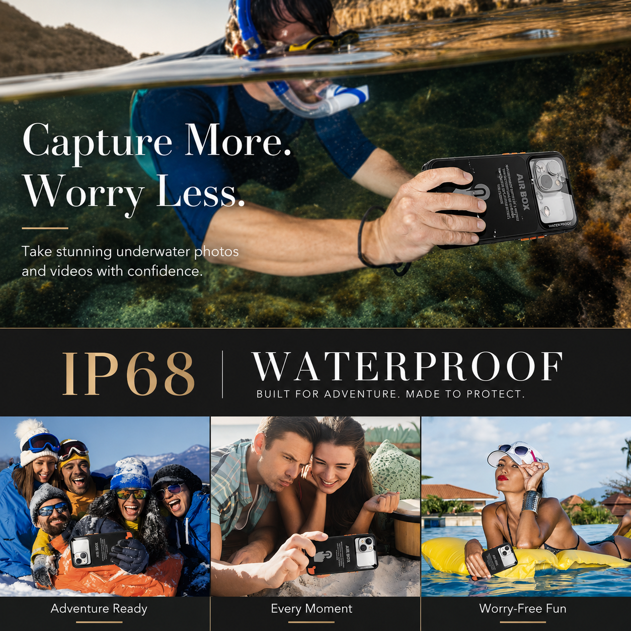 Premium iPhone Case Waterproof Shockproof Protective Cover IP68 Full Body Sealed Design Dustproof Underwater Protection Outdoor Use