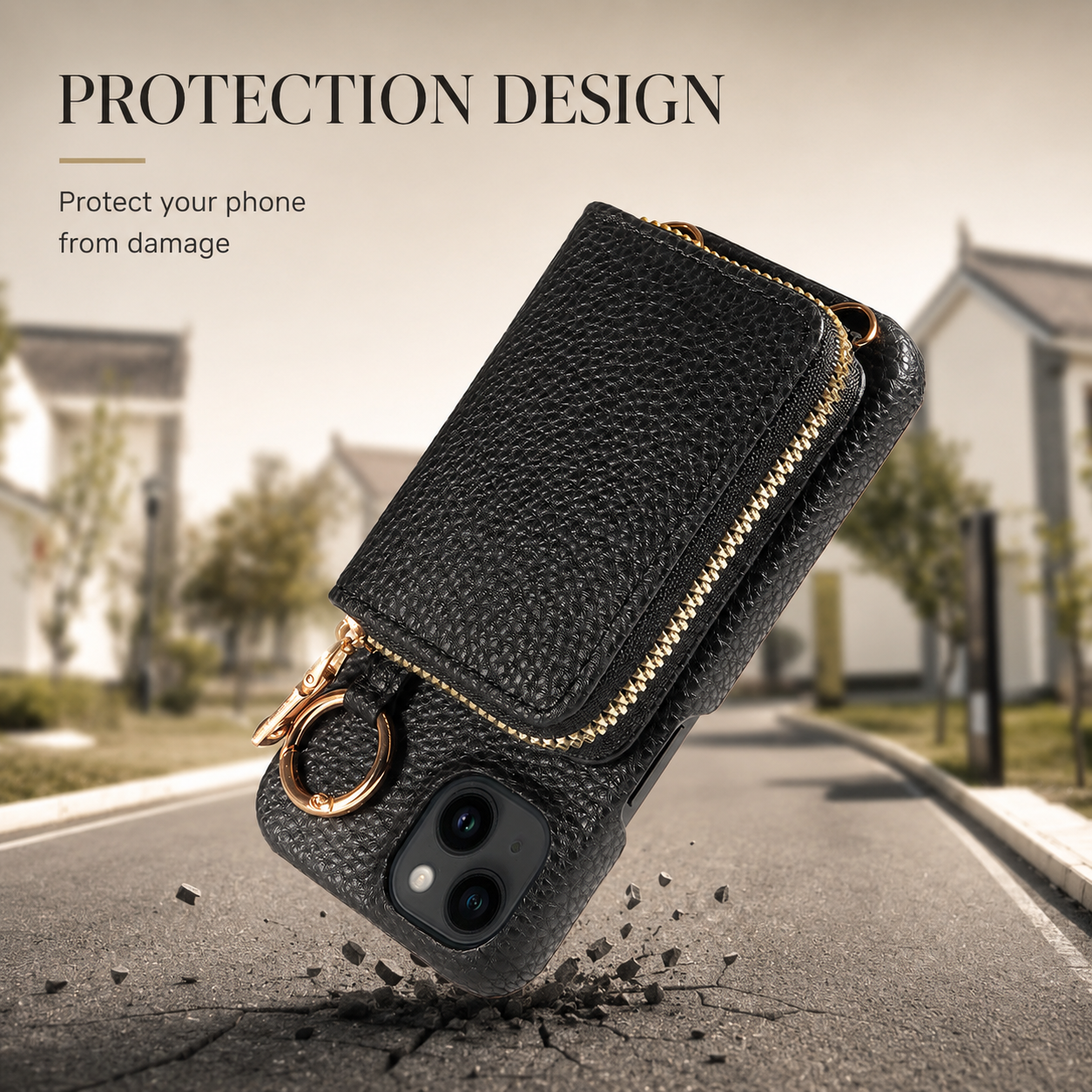 Premium iPhone Case Zipper Wallet Crossbody Cover Card Holder Camera Lens Protection Magnetic Closure Shockproof Full Protection Slim Design