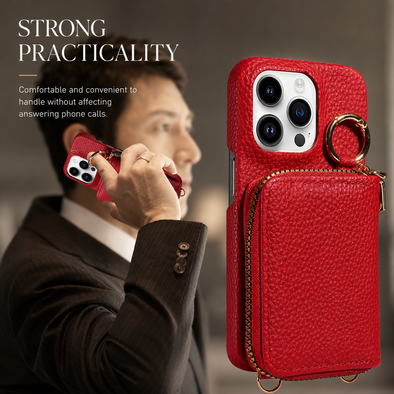 Premium iPhone Case Zipper Wallet Crossbody Cover Card Holder Camera Lens Protection Magnetic Closure Shockproof Full Protection Slim Design