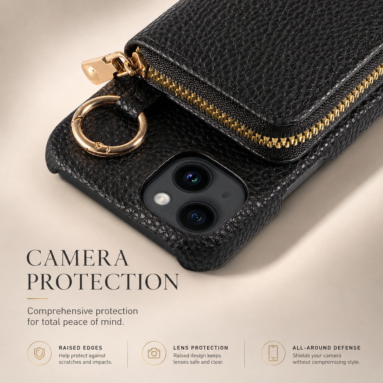 Premium iPhone Case Zipper Wallet Crossbody Cover Card Holder Camera Lens Protection Magnetic Closure Shockproof Full Protection Slim Design