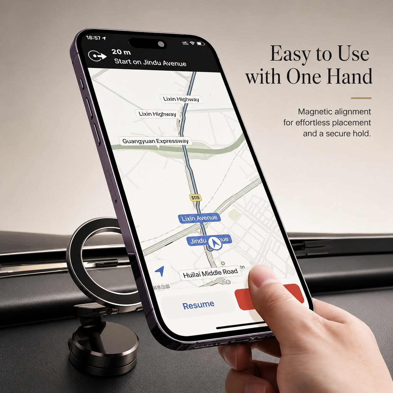 Premium iPhone MagSafe Car Mount Magnetic Phone Holder 360 Rotation Dashboard Stand Zinc Alloy Construction Strong Grip Viewing Support Design