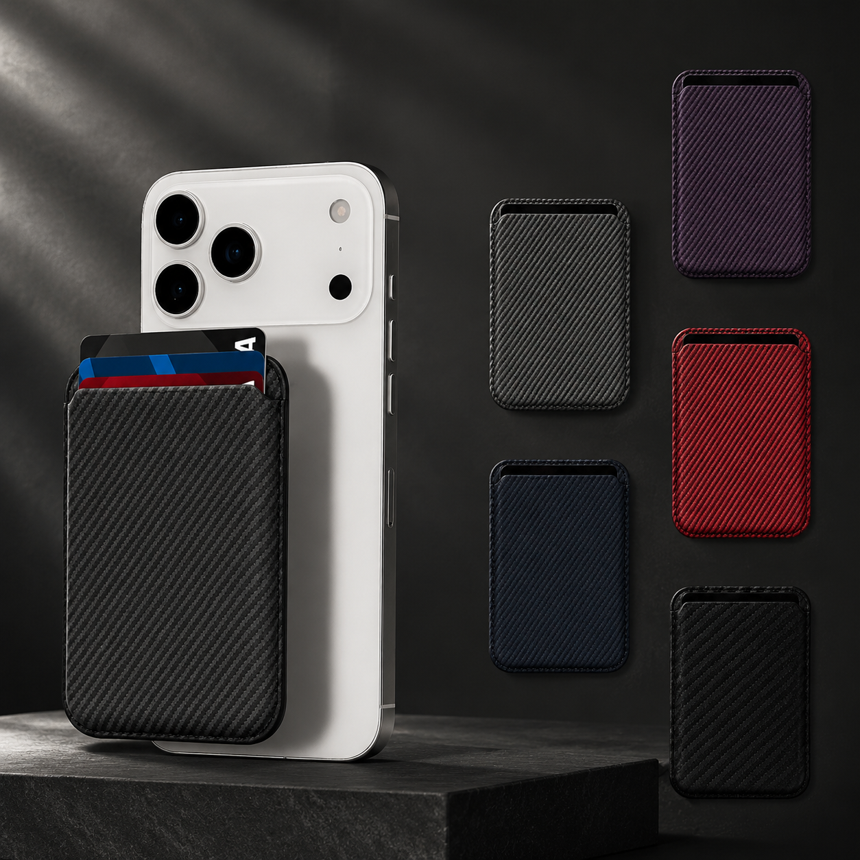 Premium iPhone MagSafe Compatible Carbon Fiber Wallet Magnetic Card Holder Secure Credit ID Storage Anti Fingerprint Slim Travel Accessory Gear