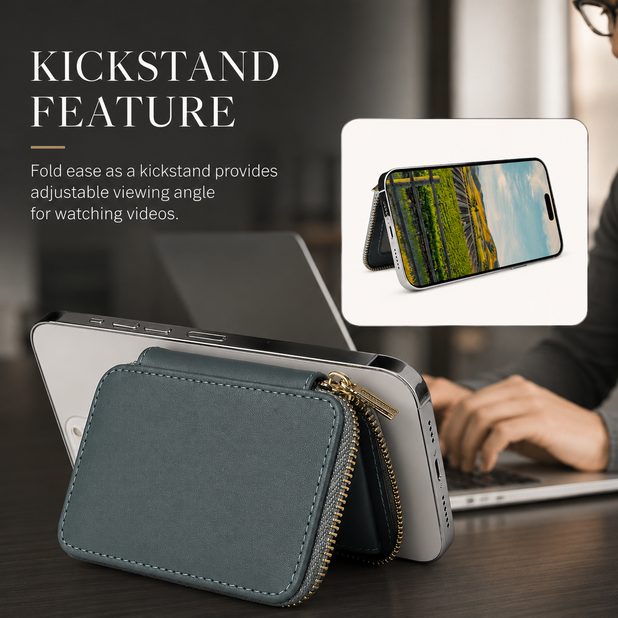 Premium iPhone MagSafe Compatible Leather Wallet RFID Blocking Magnetic Card Holder Secure Storage Anti Scratch Non Slip Lanyard Travel Support