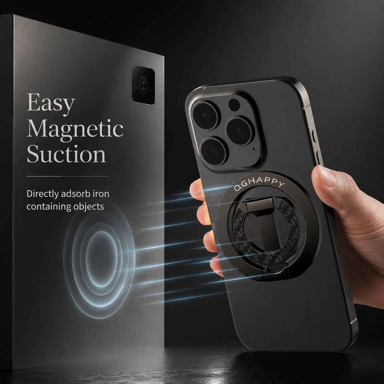 Premium iPhone MagSafe Compatible Magnetic Ring Holder Phone Grip Stand Dual Magnet Support Secure Finger Loop Portable Design Travel Accessory Mount