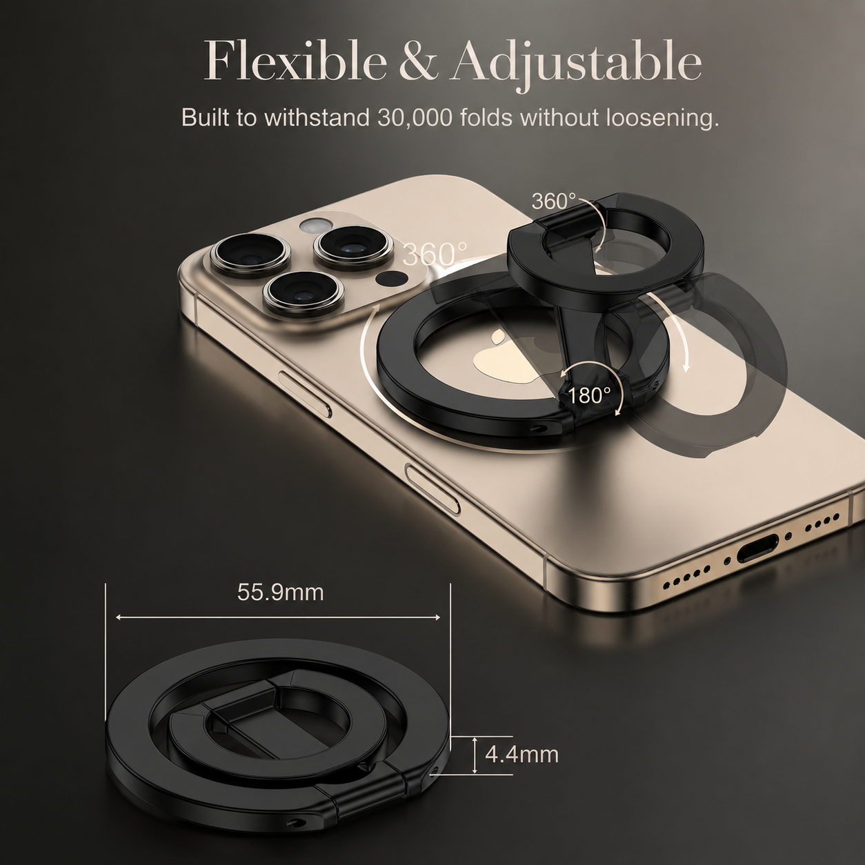 Premium iPhone MagSafe Compatible Magnetic Ring Holder Phone Grip Stand Dual Magnet Support Secure Finger Loop Portable Design Travel Accessory Mount