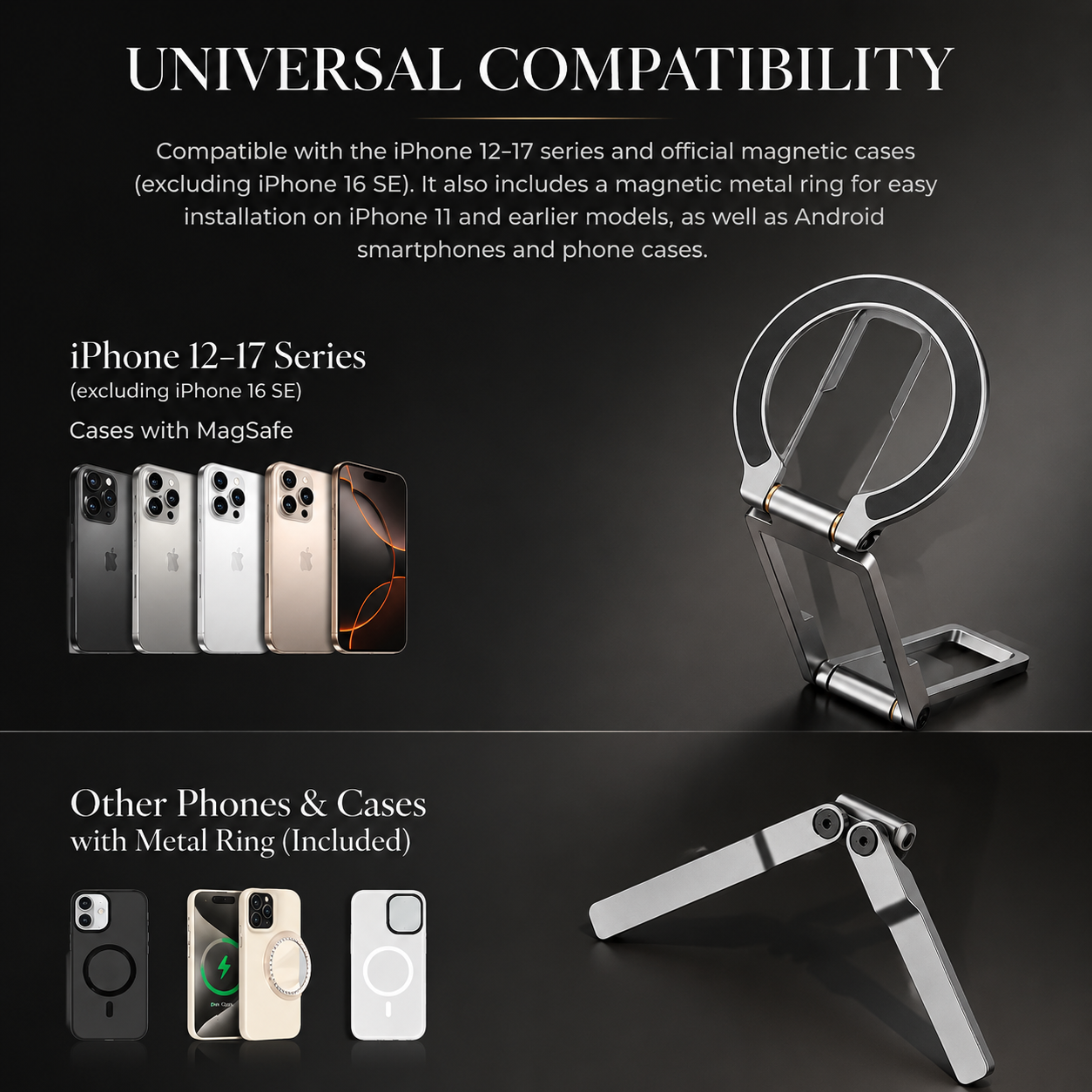 Premium iPhone MagSafe Compatible Magnetic Tripod Stand Pocket Holder N52 Magnet Grip 360 Adjustable Foldable Alloy Travel Design Portable Mount