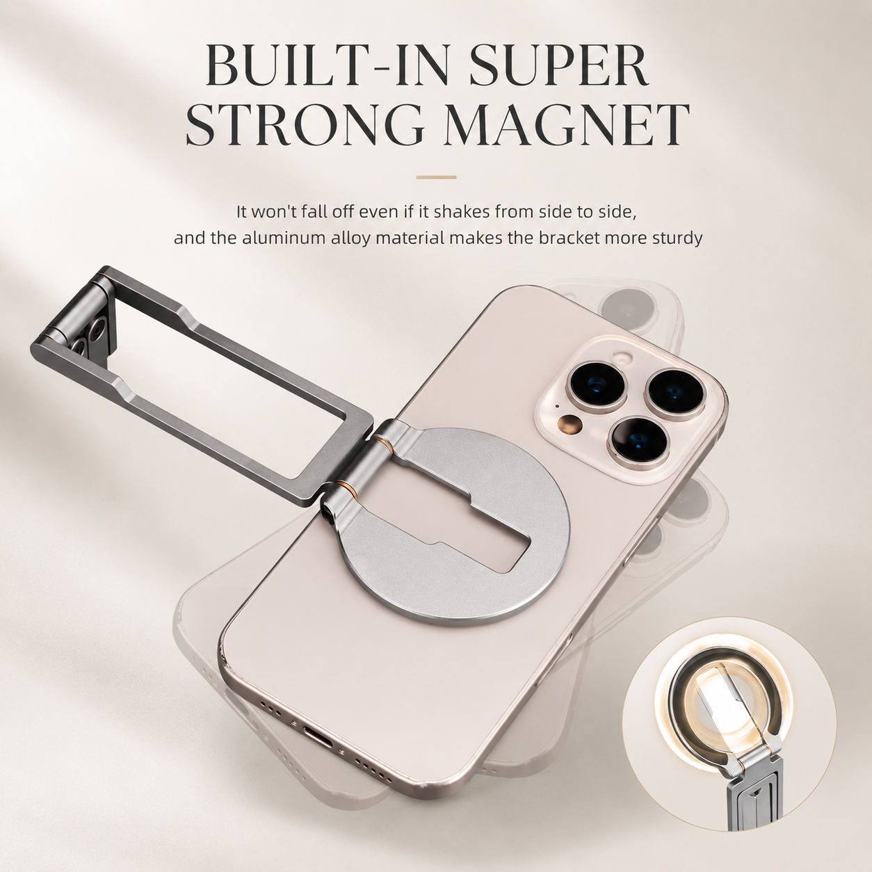 Premium iPhone MagSafe Compatible Magnetic Tripod Stand Pocket Holder N52 Magnet Grip 360 Adjustable Foldable Alloy Travel Design Portable Mount