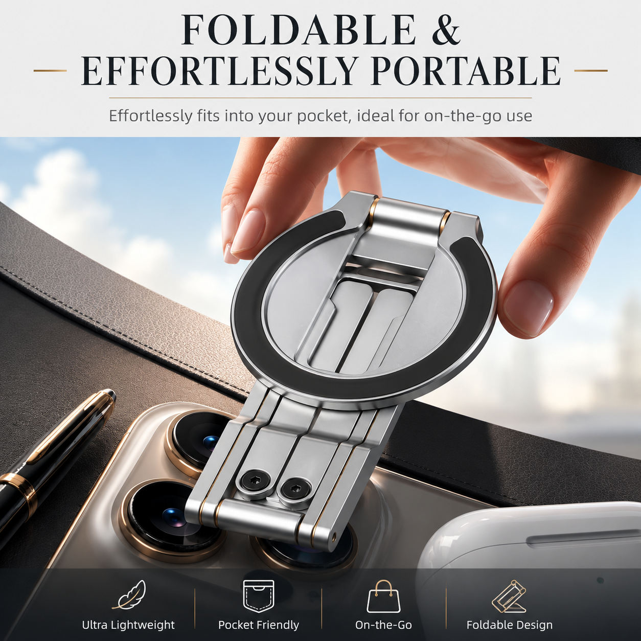 Premium iPhone MagSafe Compatible Magnetic Tripod Stand Pocket Holder N52 Magnet Grip 360 Adjustable Foldable Alloy Travel Design Portable Mount