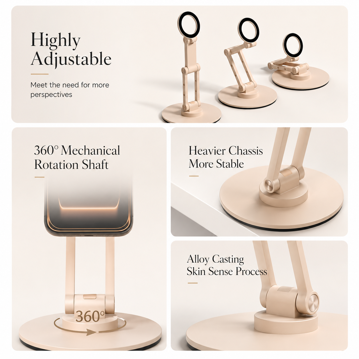 Premium iPhone MagSafe Stand Magnetic Desk Holder Aluminum Construction 360 Rotation Height Adjustment Foldable Base Stable Viewing Support Mount