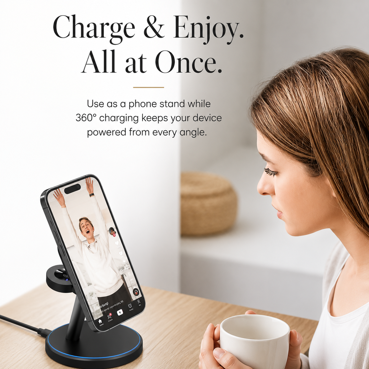 Premium iPhone MagSafe Wireless Charger 3 in 1 Magnetic Charging Station Fast Power Stand Watch Earbuds Type C Input Desktop Organizer Dock Holder