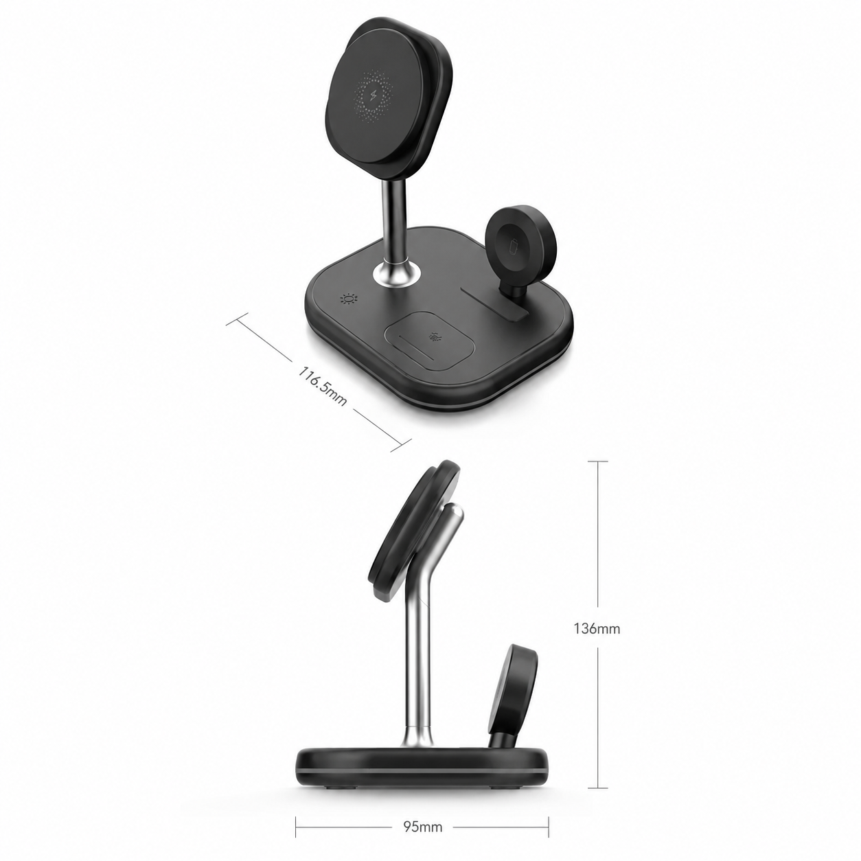 Premium iPhone MagSafe Wireless Charger 3 in 1 Magnetic Charging Station Fast Power Stand Watch Earbuds Type C Input Desktop Organizer Dock Holder