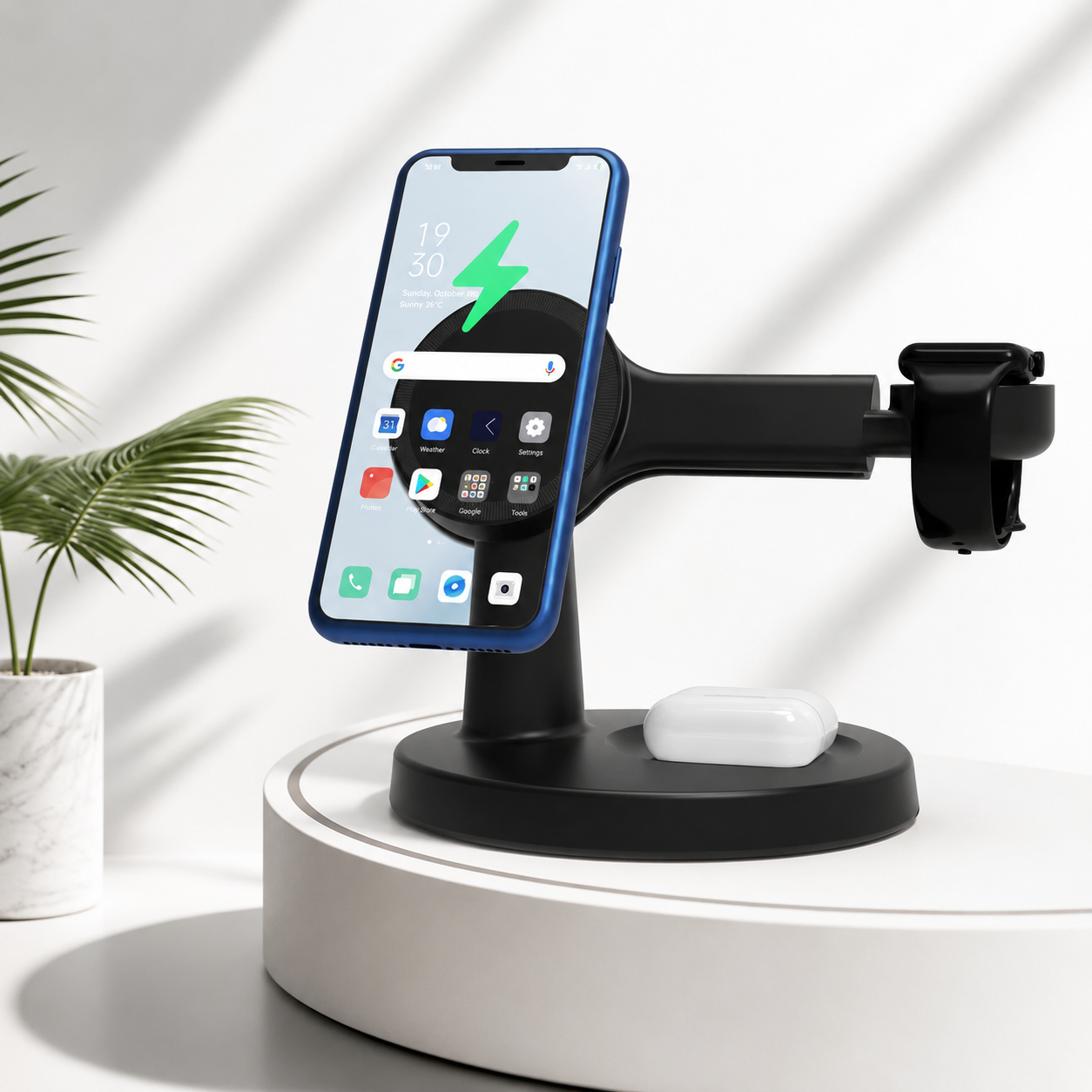 Premium iPhone MagSafe Wireless Charger 3 in 1 Magnetic Charging Station Fast Power Stand Watch Earbuds Type C Input Desktop Organizer Dock Holder