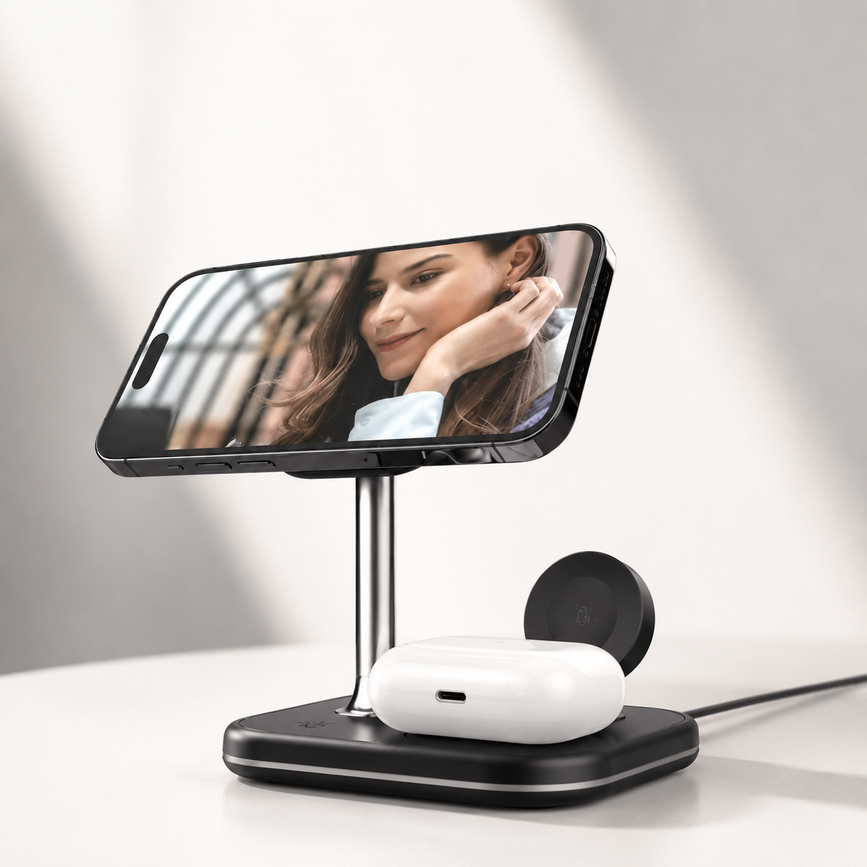 Premium iPhone MagSafe Wireless Charger 3 in 1 Magnetic Charging Station Fast Power Stand Watch Earbuds Type C Input Desktop Organizer Dock Holder