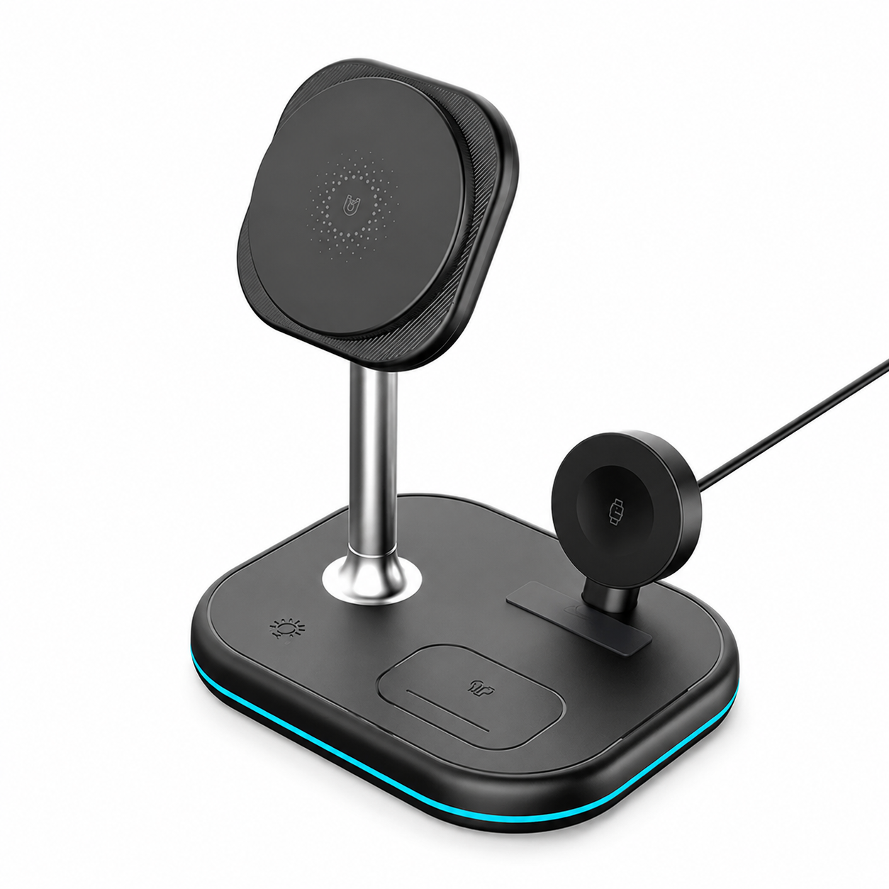Premium iPhone MagSafe Wireless Charger 3 in 1 Magnetic Charging Station Fast Power Stand Watch Earbuds Type C Input Desktop Organizer Dock Holder