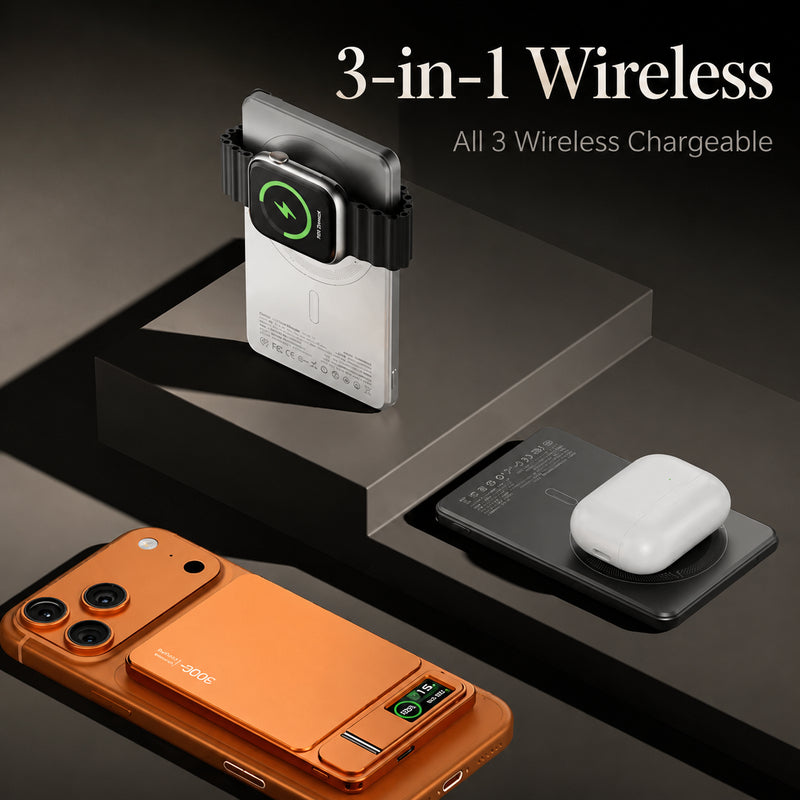Premium iPhone Magnetic Power Bank 3 In 1 Wireless Charger 20W Fast Charging Portable Battery Digital Display Stand Watch Support Travel Ready