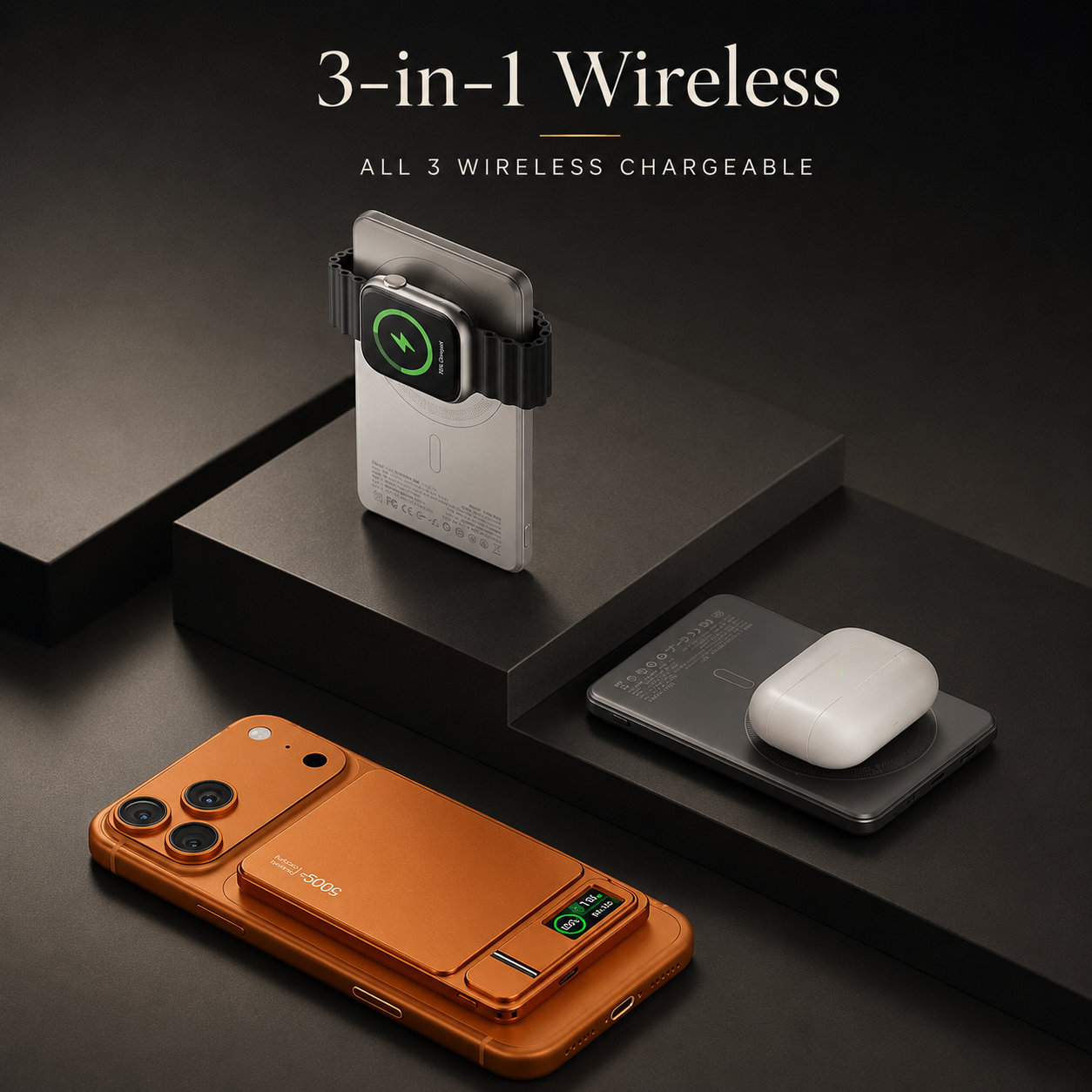 Premium iPhone Magnetic Power Bank 3 In 1 Wireless Charger 20W Fast Charging Portable Battery Digital Display Stand Watch Support Travel Ready