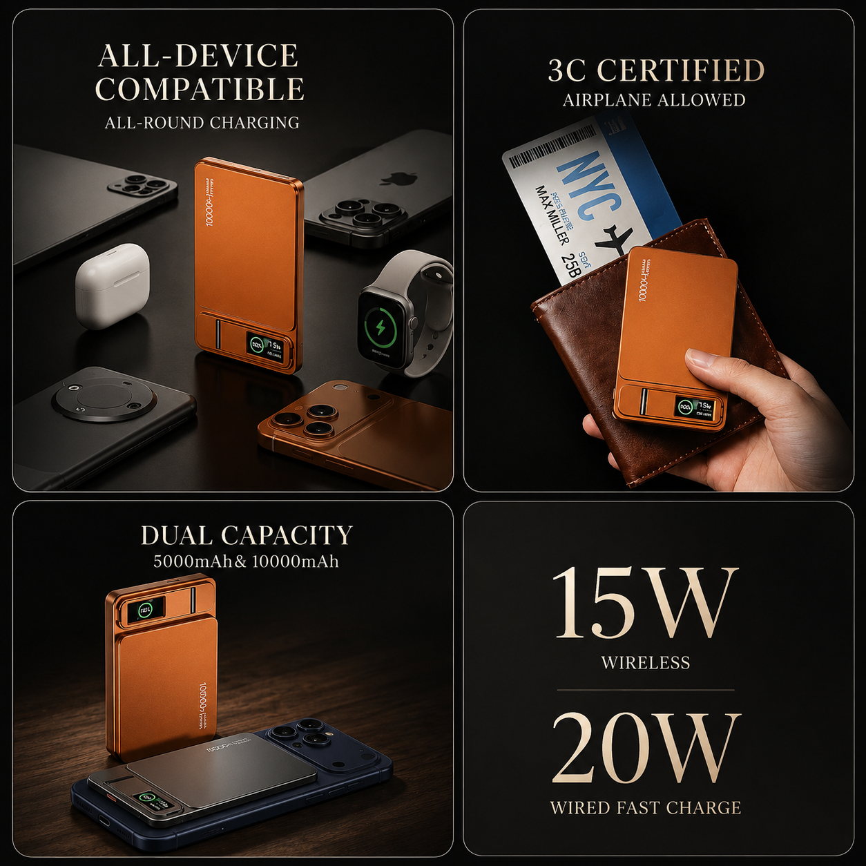 Premium iPhone Magnetic Power Bank 3 In 1 Wireless Charger 20W Fast Charging Portable Battery Digital Display Stand Watch Support Travel Ready