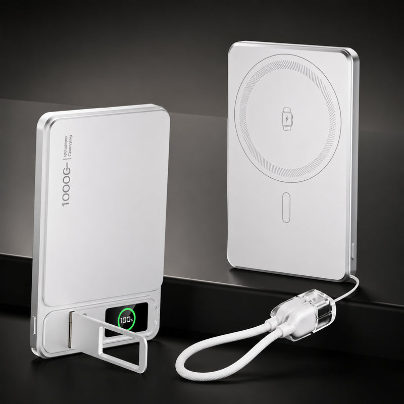 Premium iPhone Magnetic Power Bank 3 In 1 Wireless Charger 20W Fast Charging Portable Battery Digital Display Stand Watch Support Travel Ready