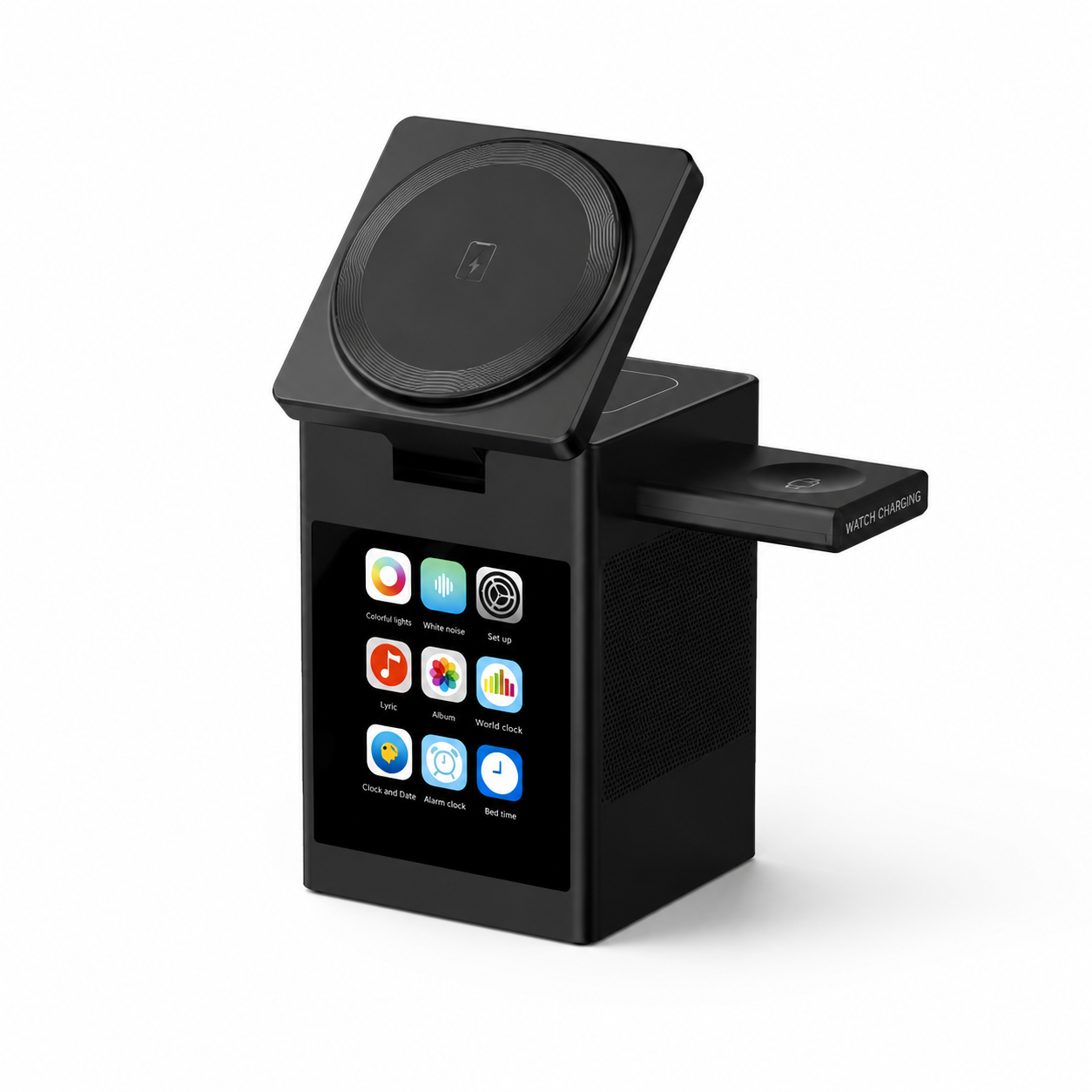 Premium iPhone Magnetic Wireless Charging Station 15W Fast Charger LED Display Bluetooth Speaker Alarm Clock Desktop Stand Bedside Organizer Docking