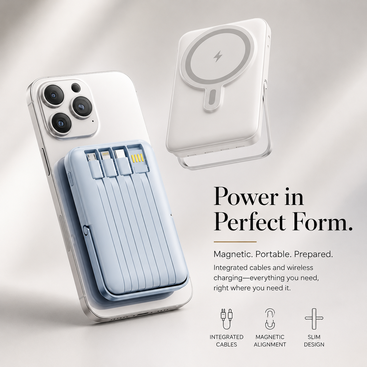 Premium iPhone Magnetic Wireless Power Bank 22.5W Fast Charging Portable Battery Built In Cable Stand 10000mAh PD External Battery Pack Charger