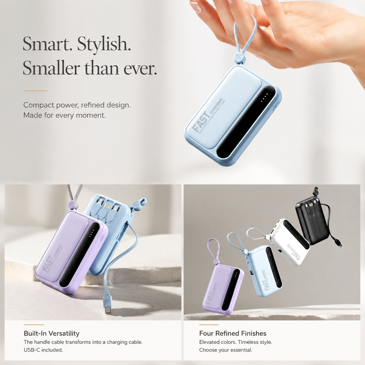 Premium iPhone Power Bank 120W Fast Charging Portable Battery Built In Cables Digital LED Display 50000mAh Multi Device Charger Backup Power Station