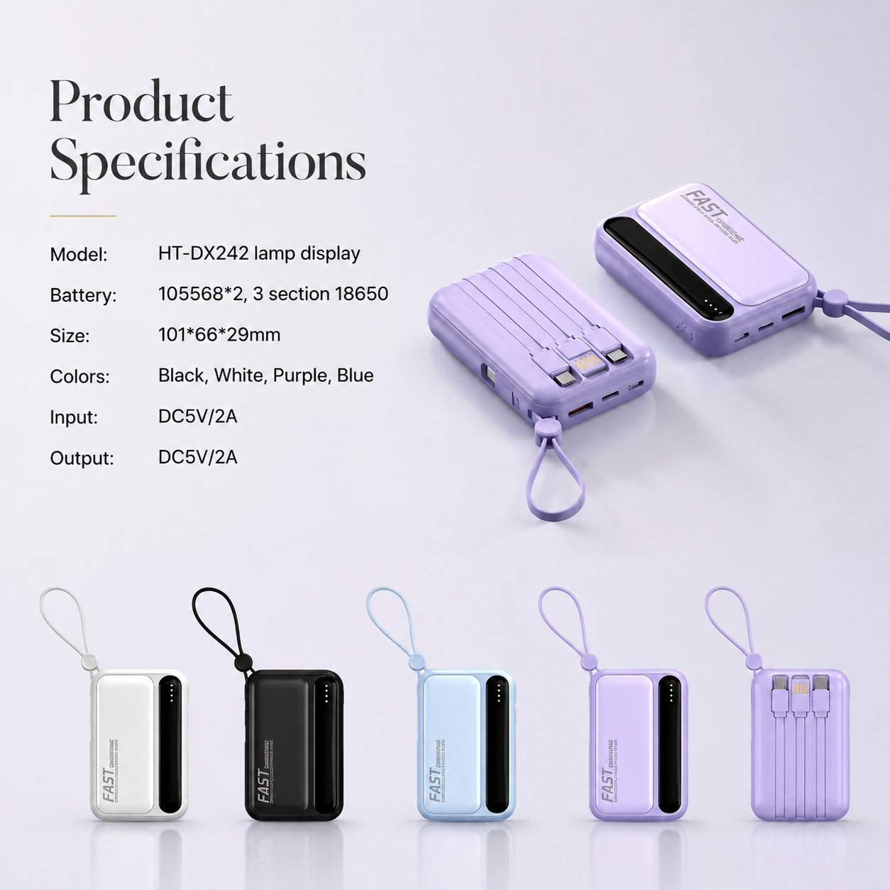 Premium iPhone Power Bank 120W Fast Charging Portable Battery Built In Cables Digital LED Display 50000mAh Multi Device Charger Backup Power Station
