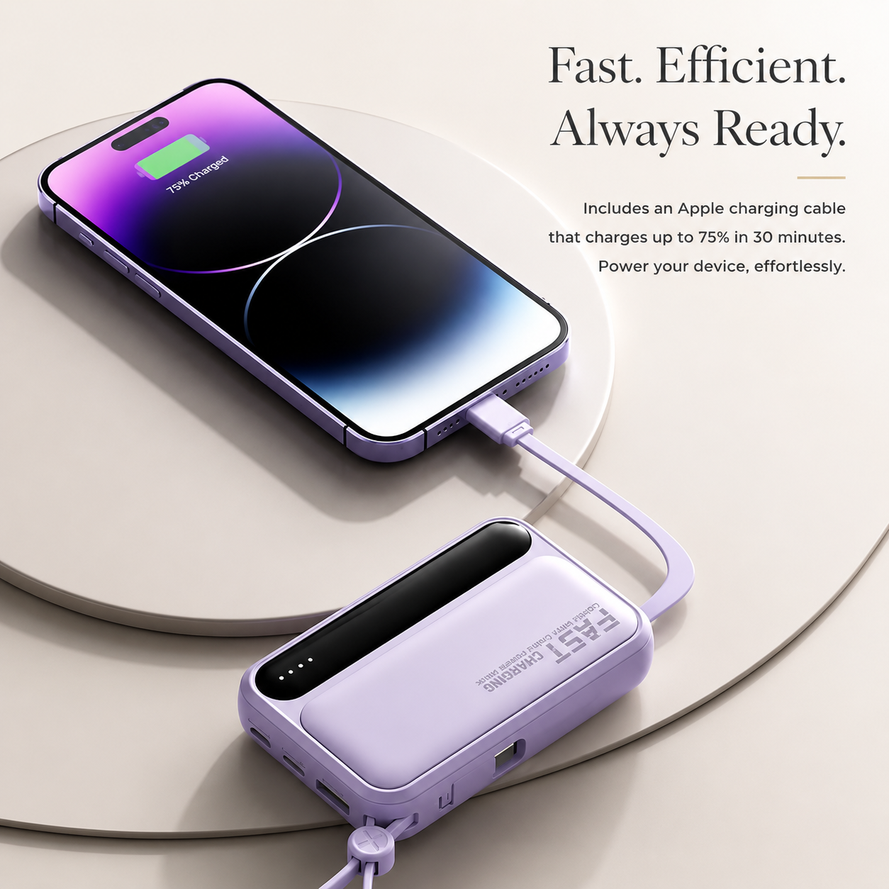 Premium iPhone Power Bank 120W Fast Charging Portable Battery Built In Cables Digital LED Display 50000mAh Multi Device Charger Backup Power Station