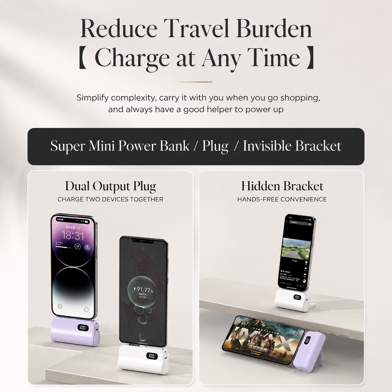 Premium iPhone Power Bank 20W Fast Charging Portable Battery Built In Cables LED Light Multi Device Charger Backup Energy Station Emergency Utility