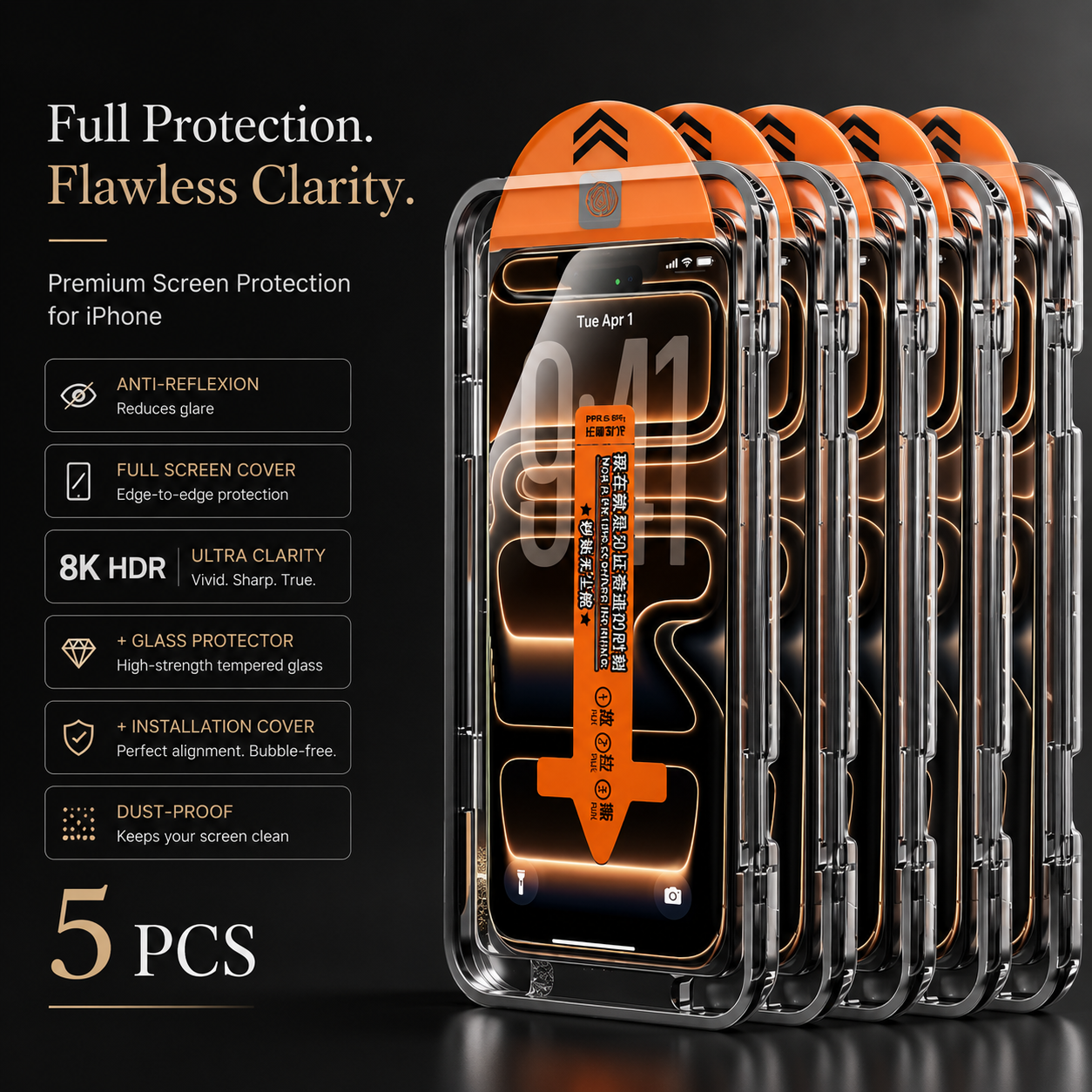 Premium iPhone Screen Protector Tempered Glass HD Clear Anti Fingerprint Scratch Resistant Bubble Free Shatterproof Ultra Thin Case Friendly Film