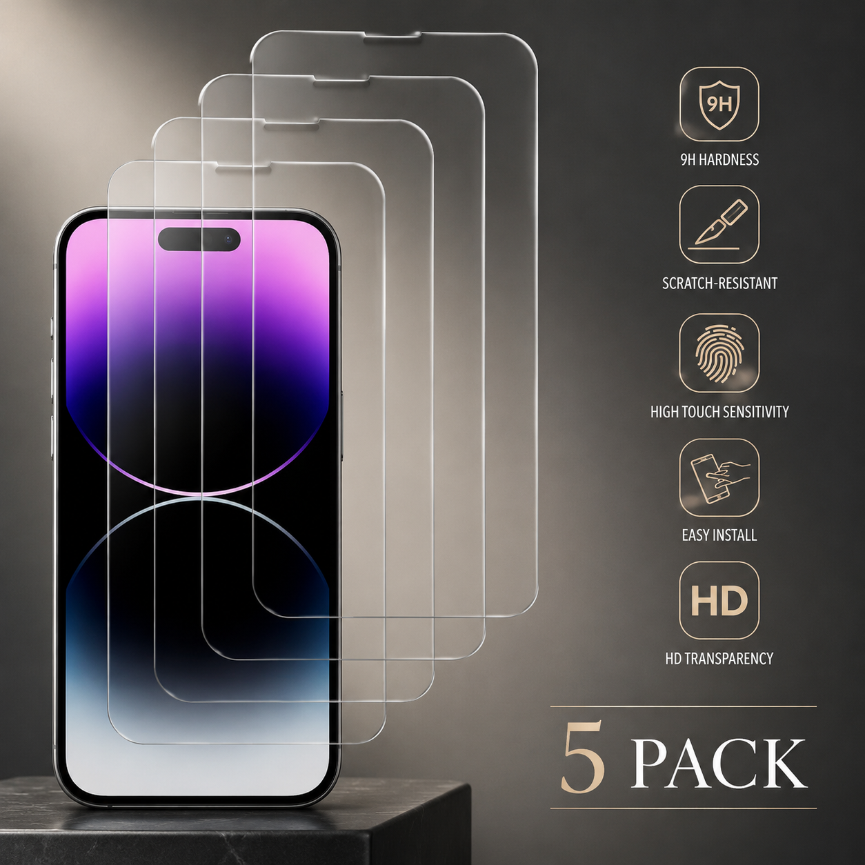 Premium iPhone Screen Protector Tempered Glass HD Clear Anti Fingerprint Scratch Resistant Bubble Free Shatterproof Ultra Thin Case Friendly Film