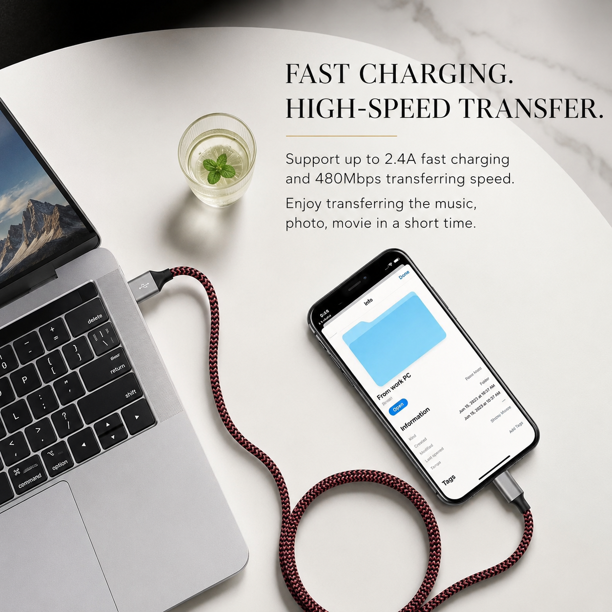 Premium iPhone USB A to Lightning Charging Cable Fast Charge Nylon Braided Data Sync Cord 12W 2.4A Durable Tangle Resistant Portable Connector